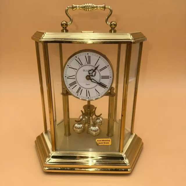 RARE HEXAGON BULOVA Brass Quartz Anniversary Mantel Clock German ...