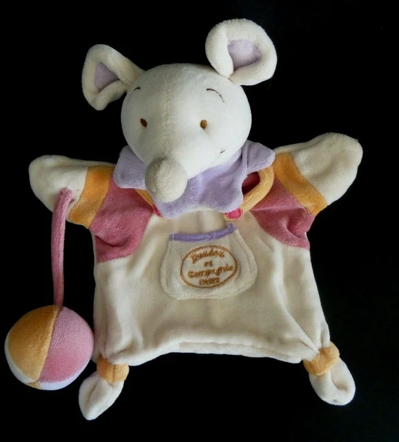 *. DOUDOU ET COMPAGNIE MARIONNETTE SOURIS blanc rose orange mauve balle TBE