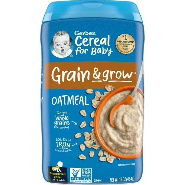 Gerber Baby Cereal, Oatmeal, 16oz, Essential Vitamins & Minerals, Whole Grain