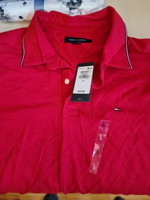 NEW Tommy Hilfiger Men's Adult Size L Polo Classic Fit RED Cotton Short Sleeve