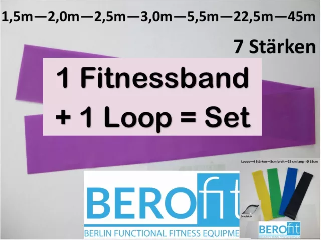 Set: Fitnessband "Berofit" Latexband Gymnastikband viele Längen & Stärken + Loop