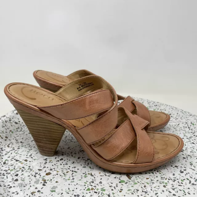 Born Heels Sandals Womens 10 Brown Leather Comfort Shoes Strappy 42 Euro
