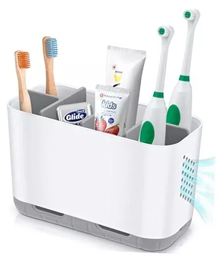 Toothbrush and Toothpaste Holder Drainage for Bathroom Countertop with Grey