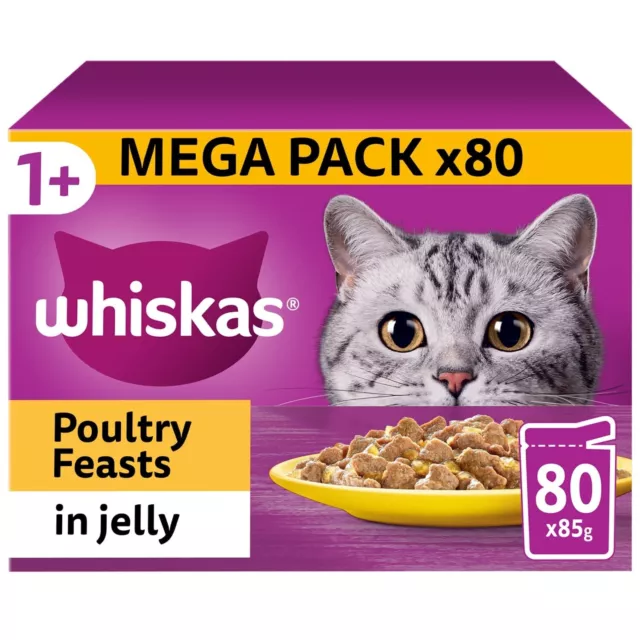 Whiskas 1+ Poultry Feasts in Jelly Mega Pack 80 x 85g. Fast & free delivery.