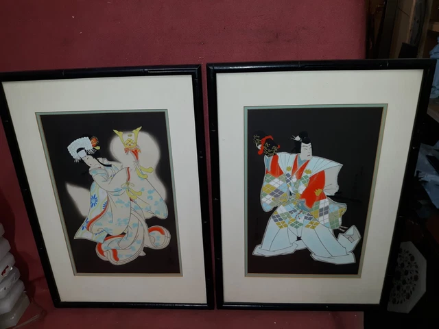 Pair Old Or Antique Japanese Woodblock Prints  Shogun