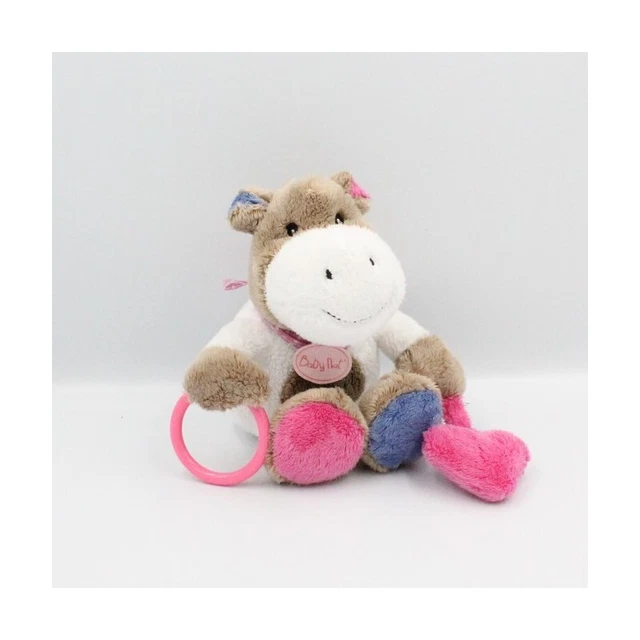 Doudou vache marron rose blanc coeur Nature BABY NAT - 22504