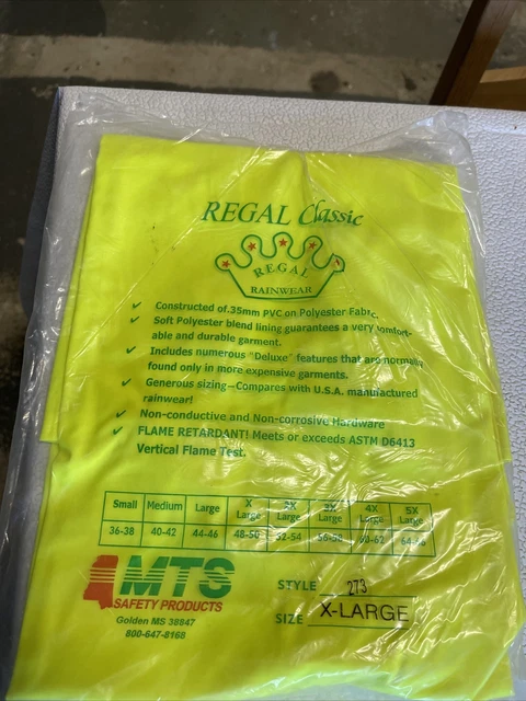 Regal Rainwear Class II Reflective Yellow Elastic Rain Pants Size XL Style 273