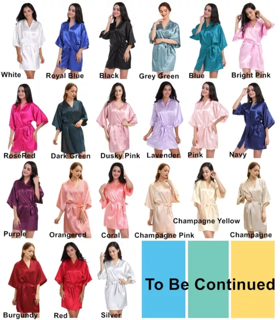 UK Plain Satin Silk Robe Wedding Bridesmaid Kimono Dressing Gown Sleepwear S-3XL 2