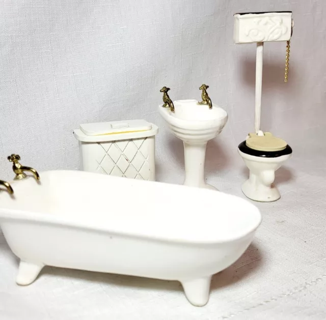 Dollhouse Miniature Porcelain Vintage Bathroom Set 1:12 Scale