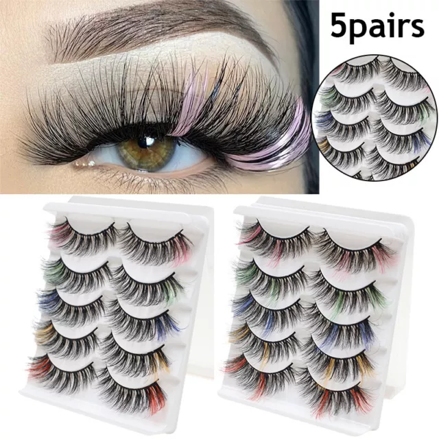 5 Pairs 3D Mink Eyelashes Lashes Mix Color False Eyelashes Fluffy Eyelashes