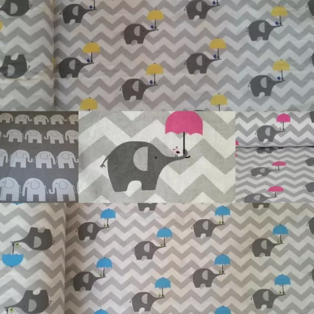 GREY *STARS*ELEPHANTS 100% Cotton Fabric Material By The Metre over 63" Wide