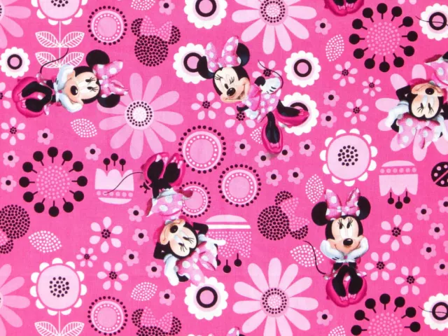 Fat Quarter Disney Minnie Mouse Allover Flowers Spring Creative Cotton Fabric Fq