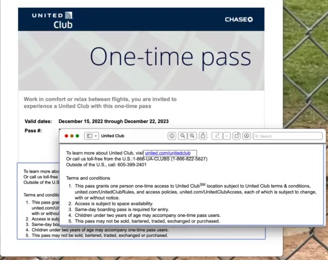 United Club TWO (2) One-Time Passes - Expire Dec. 22, 2023 - Fast Email Delivery