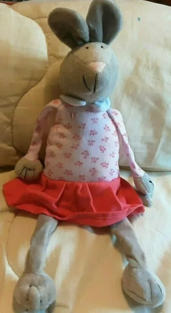 Doudou Peluche Lapin Gris Boutchou Monoprix Jupe Rose Blanc Rouge Feuille Neuf