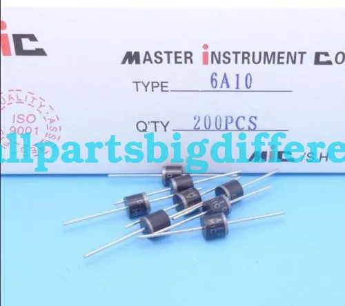 200pcs 6A10 New Genuine MIC Axial Rectifier Diode 6A 1000V 6Amp 1KV