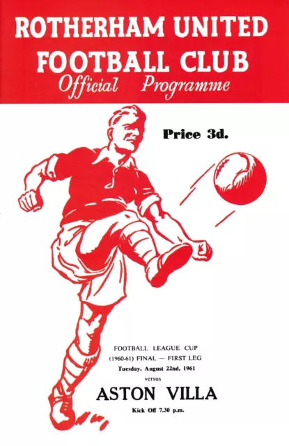 LEAGUE CUP FINAL 1961 Rotherham v Aston Villa - HIGH QUALITY REPLICA PROGRAMME