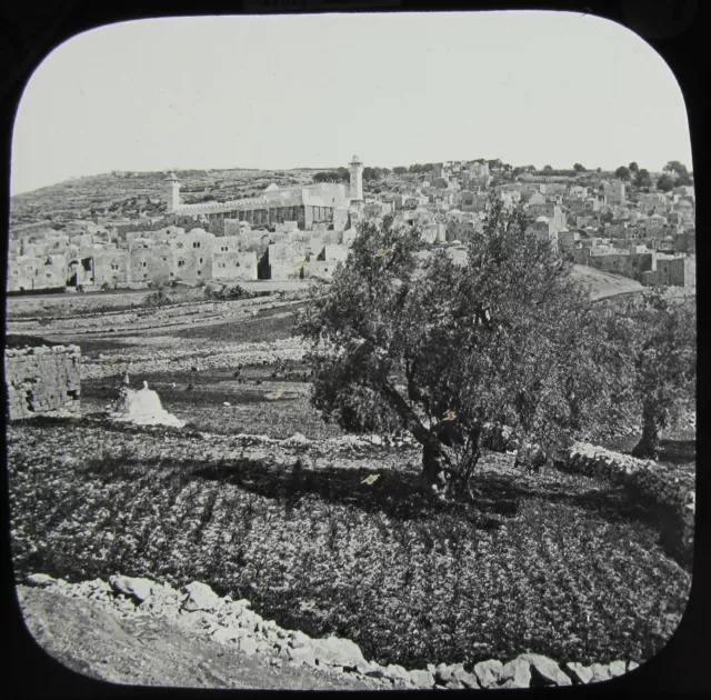 Glas magische Laterne Rutsche ANSICHT AUF HEBRON C1890 ALTES VIKTORIANISCHES FOTO PALASTINE