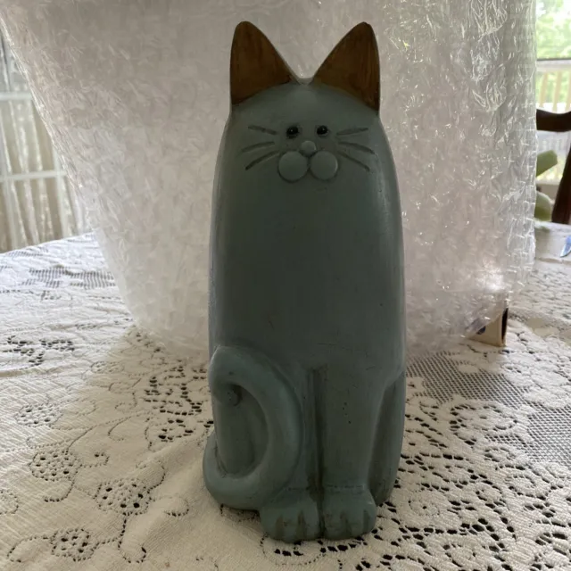 Cat Statue, Teal Blue. 9.5” Tall