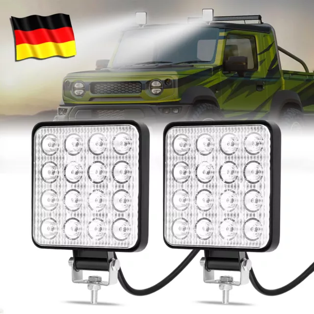 2x 48W LED Offroad Arbeitsscheinwerfer 12V 24V Flutlicht Reflektor Scheinwerfer