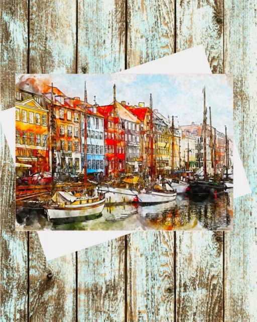 Set Of 6 Greeting Cards 5x7 Watercolor art Boats in Venice Italy Canal