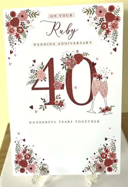 Ruby Wedding Anniversary Card 40 years Foil Finish