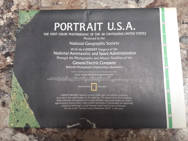 National Geographic Map Poster Portrait USA, Colour Photomosaic Landsat NASA