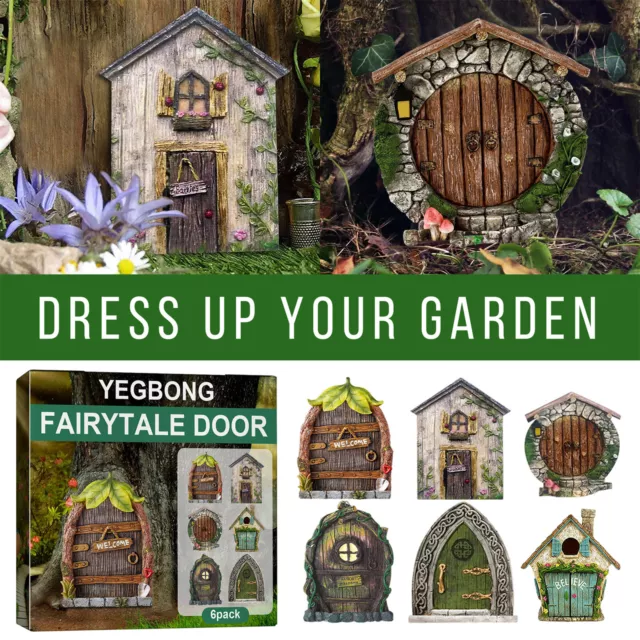 6* Miniature Fairy Garden Door Accessories Outdoor Gnome Garden Woodiness Decor