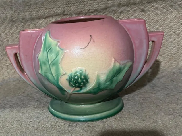 Vintage 1930s Roseville Thornapple Pink Art Deco Pottery Ceramic Bowl Vase 305-6