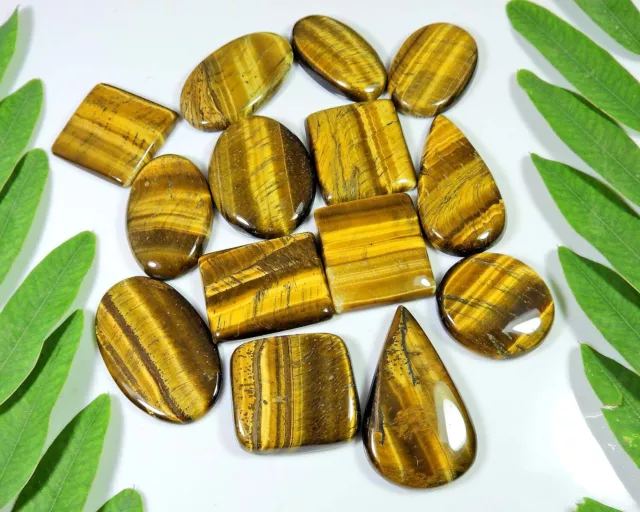 Natural Tiger Eye Mix Cabochon Loose Gemstone 14 Pcs Lot 18X28-20X35 Mm