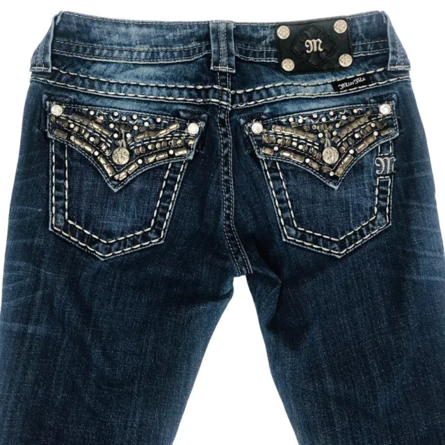 Miss Me Embellished Bootcut Jeans Size 26 Blue Dark Wash Denim Studded Pockets