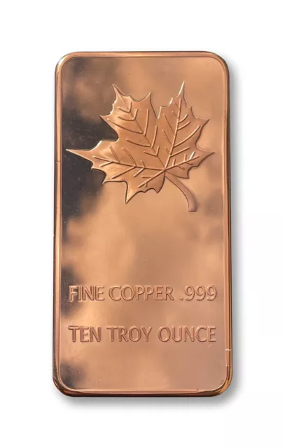 10 oz Copper Bar - Canadian Maple Leaf CMC Mint - 10 Troy Ounces (311 g) Fine Cu