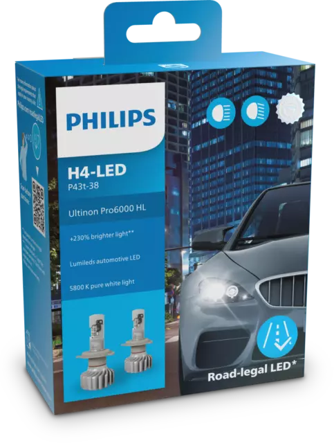 2x Philips Ultinon Pro6000 H4  mit Straßenzulassung für T5 Multivan & e'UP **