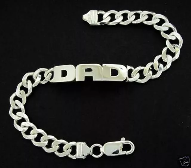 925 Sterling Silver Mens Dad Or Any Name Gents Id Curb Bracelet