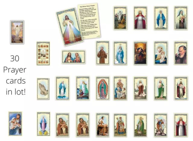 Prayer Card Assortment Lot (30 Different Holy Cards) Jesus, Mary, Saints, etc!