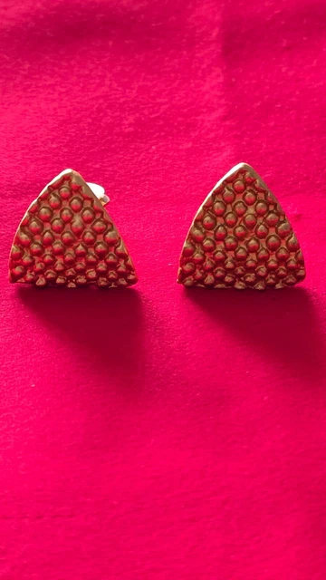 Paire De Clips/boucles D'oreilles Métal Doré Avec Perles - Style Années 1970 - Occasion