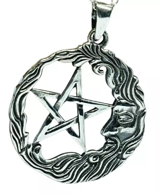 Pentacle Wise Man Moon Anhänger Halskette 18" Kette 925 Sterling Silber &... 3