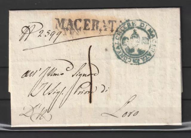 Kirchenstaat Vorphila-Brief Stempel Wappen Macerata, nach Loro, 1830 #1089688