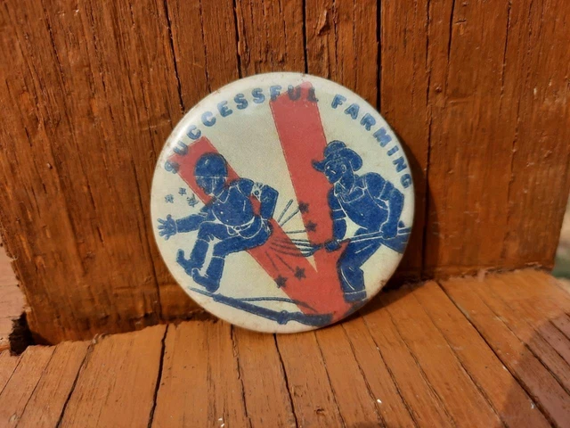 Old Vintage Glass Advertising Pocket Mirror Sucessful Farming Military War