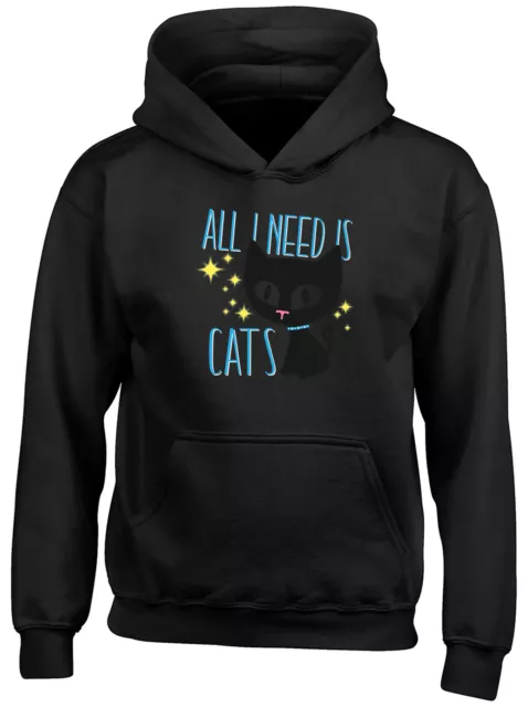 All I Need Is Cats (Black Cat) Childrens Kids Hooded Top Hoodie Boys Girls