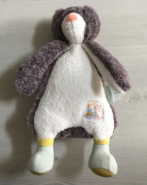 Doudou Ours marron beige jaune bleu 30cm Biscotte et Pompon Moulin Roty