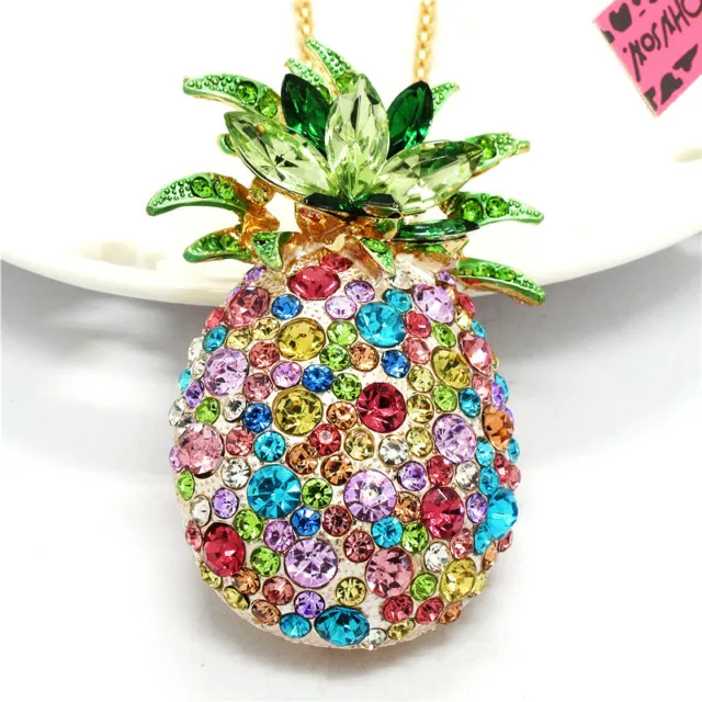 New Fashion Women Bling Rhinestone Color Pineapple Crystal Pendant Necklace