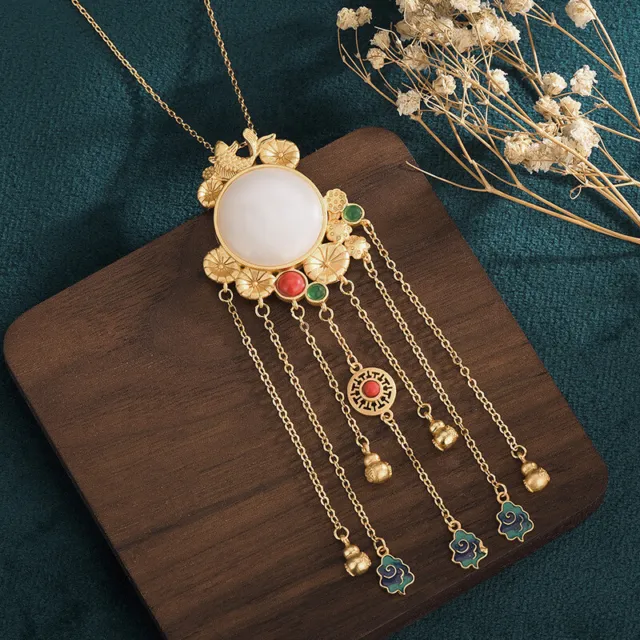 Chinese Retro Gold-Plated Cloisonne Drop Tassel Ancient Style Cheongsam Necklace