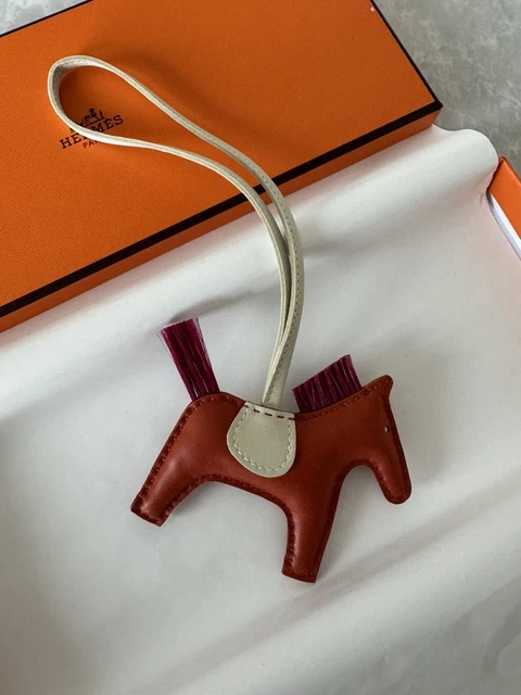 BNIB Hermes Rodeo PM Bag Charm Cornaline / Craie / Magnolia Horsehair