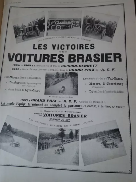 BRASIER automobile victoires ACF BENNETT publicité papier ILLUSTRATION 1907