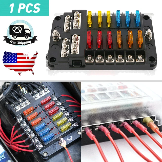 1 12V 12-Way Car Marine Fuse Box Block Holder With Red LED Indicator Replacement