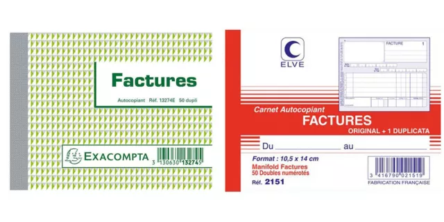 FACTURIER A4 Carnet autocopiant Dupli (3287E Facture EXACOMPTA)