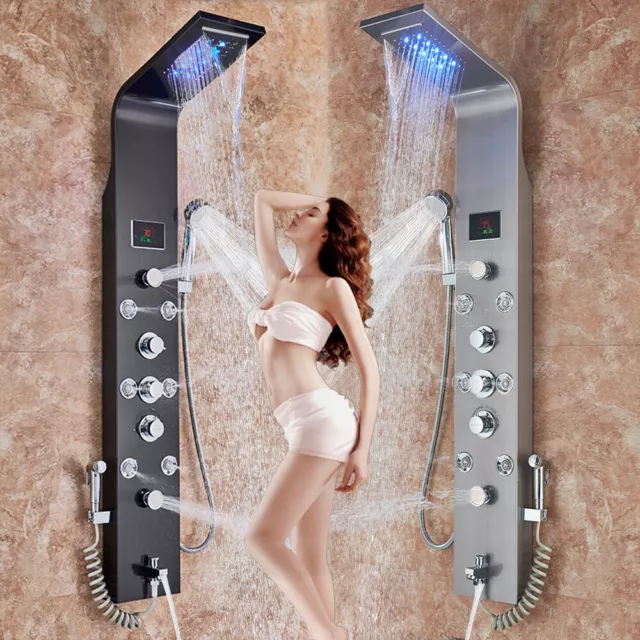 LED Columna de Ducha de Acero Inoxidable Panel de Ducha Con Ducha de Mano ES NUE