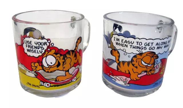 Vintage 1980's Garfield Set of 2 McDonalds Glass Mugs Cups