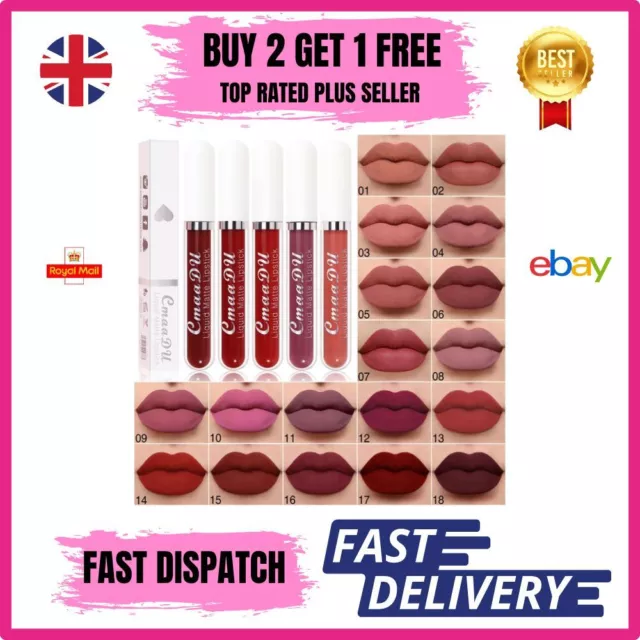 18 Colors Matte Liquid Lipstick Lip Stain 24 Hour Long Lasting Waterproof UK