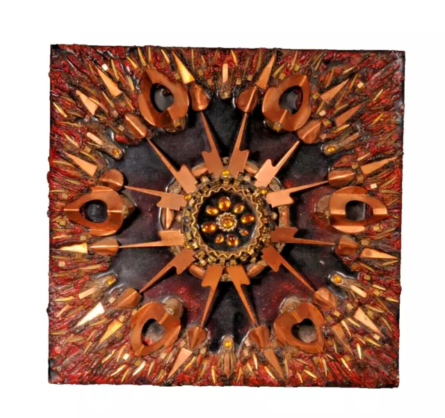 STRIKING VINTAGE ABSTRACT Copper mixed METAL ART sunburst metal shards 1970's